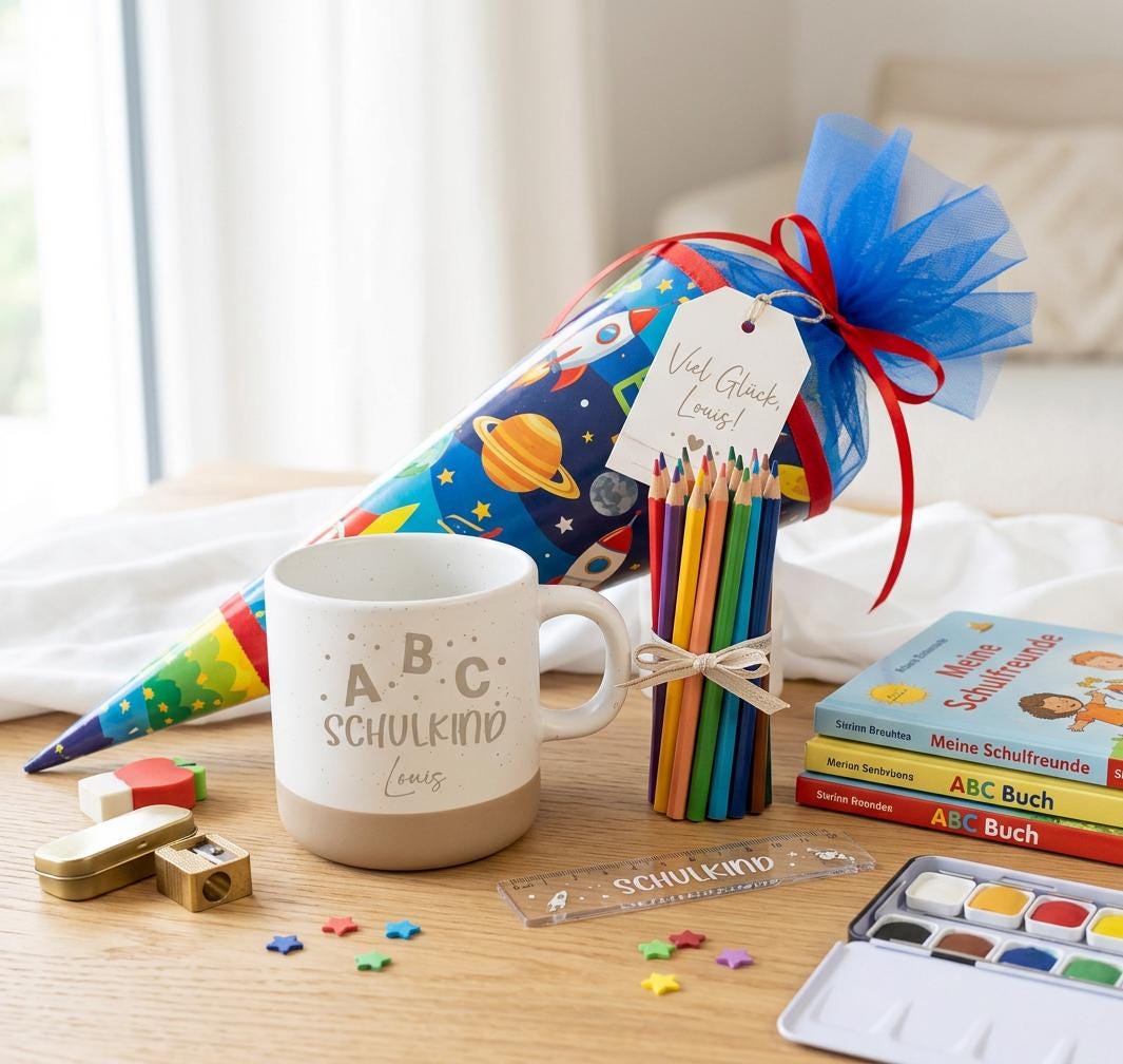 ABC Schulkind Tasse personalisiert mit Name Einschulung Geschenk Junge Mädchen Schulanfang Tasse mit Name ABC Schütze Geschenk Erstklässler