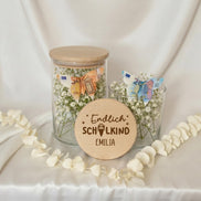 Geldgeschenk Einschulung mit Name | Endlich Schulkind | Personalisiertes Vorratsglas | Geschenk zur Einschulung Mädchen Junge | Schulanfang