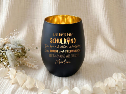 Mutmach Licht zur Einschulung Windlicht mit Affirmationen für Schulkind Geschenk zum Schulstart | Einschulung Geschenk Graviertes Windlicht