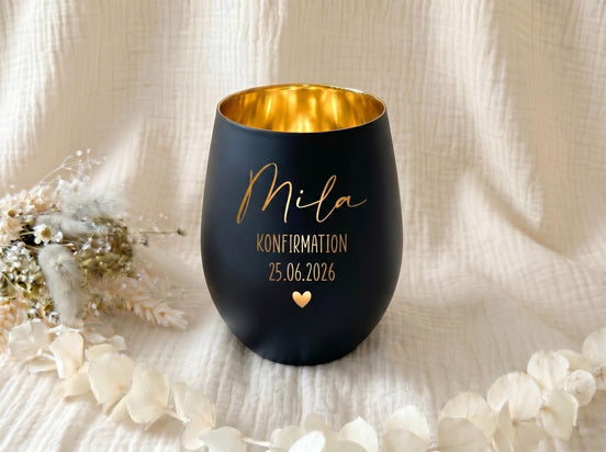 Windlicht Konfirmation personalisiert | Geschenk zur Konfirmation mit Name | Erinnerungsgeschenk Konfirmandin | Graviertes Windlicht