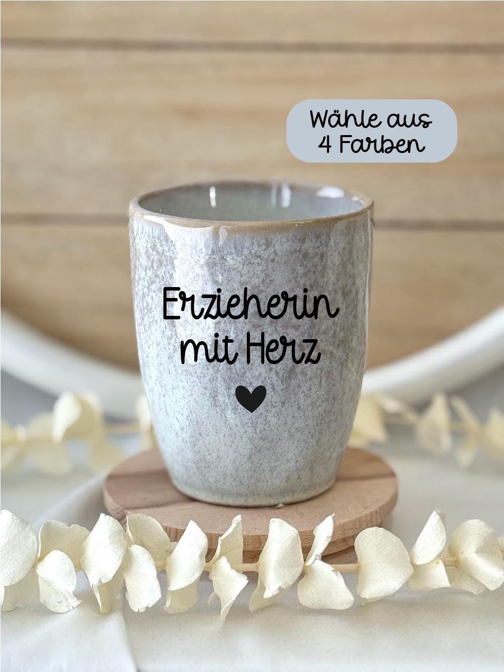 Erzieherin Tasse graviert | Steingut Becher Erzieherin mit Herz | Geschenk Erzieherin | Abschied Kindergarten | 280 ml
