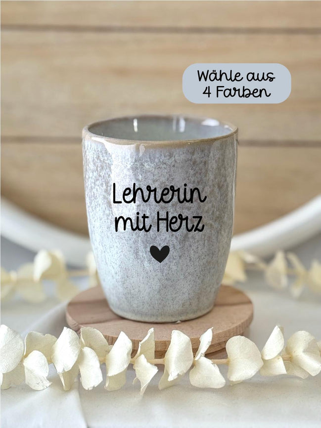 Lehrerin mit Herz Becher graviert | Geschenk Lehrerin | Steingut Tasse | Abschied Schule | Stoneware Becher 280 ml - Lehrerin mit Herz