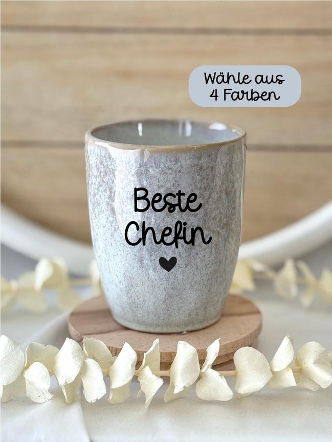 Beste Chefin Becher | Bester Chef Tasse | Geschenk Chefin Chef | Steingut Becher graviert | Stoneware 280 ml, Mitarbeiter Geschenk