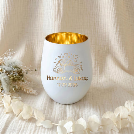 Personalisiertes Windlicht Hochzeit | Hochzeitsgeschenk mit Namen & Datum | Geschenk für Brautpaar | Graviertes Windlicht