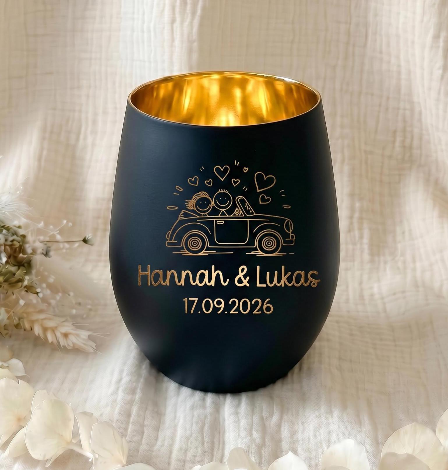 Personalisiertes Windlicht Hochzeit | Hochzeitsgeschenk mit Namen & Datum | Geschenk für Brautpaar | Graviertes Windlicht