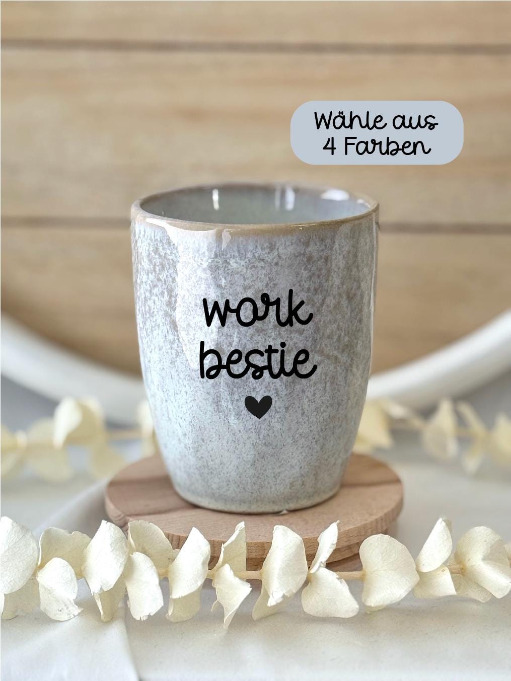 Work Bestie Becher | Geschenk Kollegin | Bürobecher mit Gravur | Steingut Tasse | Abschied Kollegin | Stoneware 280 ml, Mitarbeiter Tasse