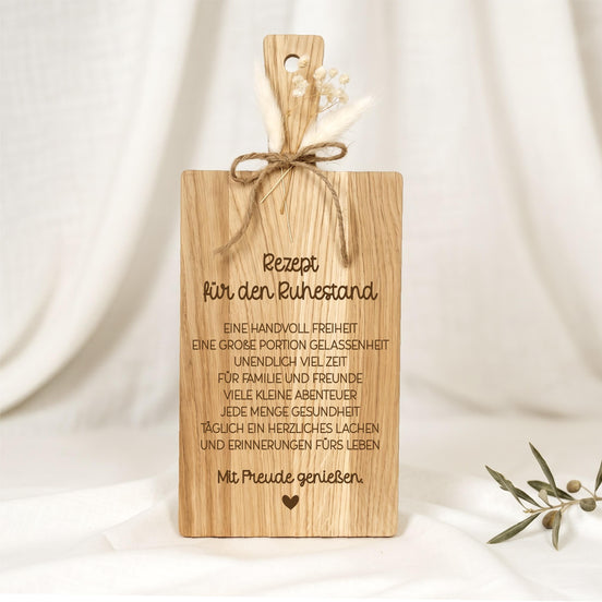 Geschenk Ruhestand Holzbrett • Rezept für den Ruhestand • Abschiedsgeschenk Kollege Kollegin • Rentengeschenk • Pensionierung Geschenk