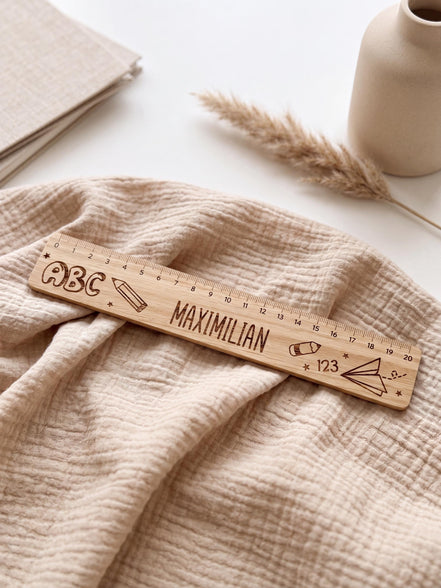 Schulkind 2026, Personalisiertes Lineal aus Eichenholz mit Name – Geschenk zur Einschulung, Schulkind, Schultüte, Einschulungsgeschenk