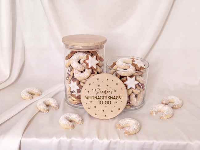 Personalisierte Plätzchendose Weihnachtsmarkt to go mit Name | Weihnachtsgeschenk | Keksdose | Mitarbeiter Geschenk Weihnachten