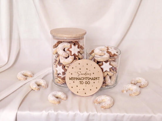 Personalisierte Plätzchendose Weihnachtsmarkt to go mit Name | Weihnachtsgeschenk | Keksdose | Mitarbeiter Geschenk Weihnachten