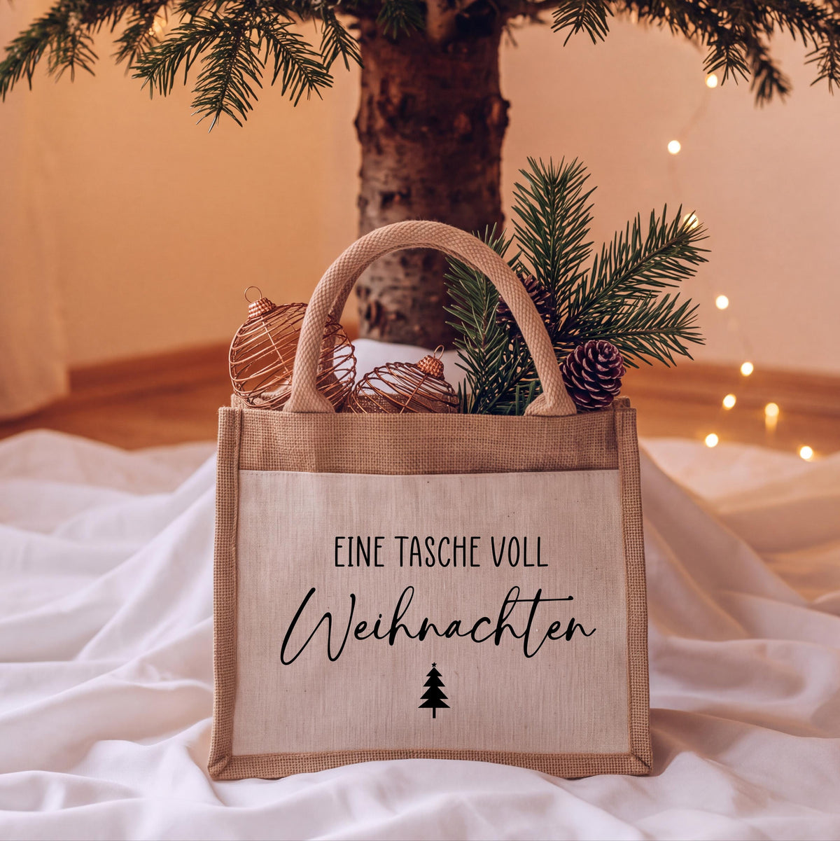 Jutetasche Weihnachten – Eine Tasche voll Weihnachten, Weihnachtsgeschenk, Wichtelgeschenk, Geschenk Mitarbeiter & Kollegen, Gastgeschenk,