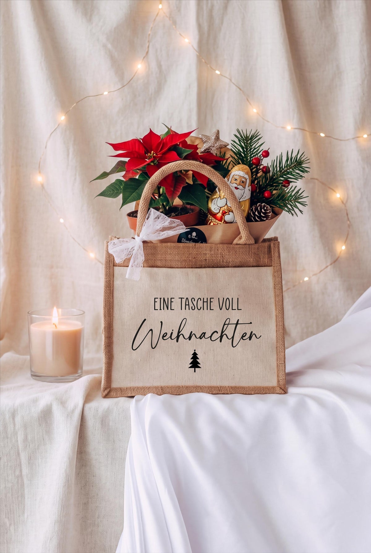 Jutetasche Weihnachten – Eine Tasche voll Weihnachten, Weihnachtsgeschenk, Wichtelgeschenk, Geschenk Mitarbeiter & Kollegen, Gastgeschenk,