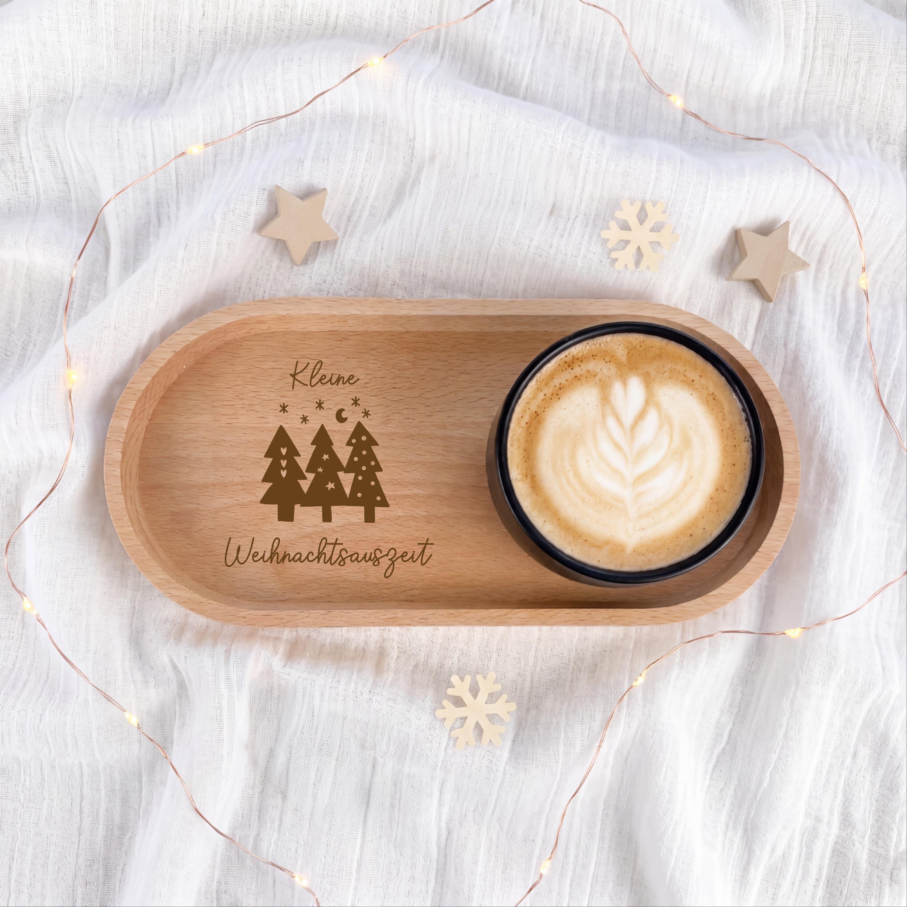 Weihnachtsgeschenk Mitarbeiter – Kleine Weihnachtsauszeit – Holztablett mit Gravur – Geschenk Kollegen Kollegin – Firmengeschenk
