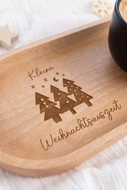 Weihnachtsgeschenk Mitarbeiter – Kleine Weihnachtsauszeit – Holztablett mit Gravur – Geschenk Kollegen Kollegin – Firmengeschenk