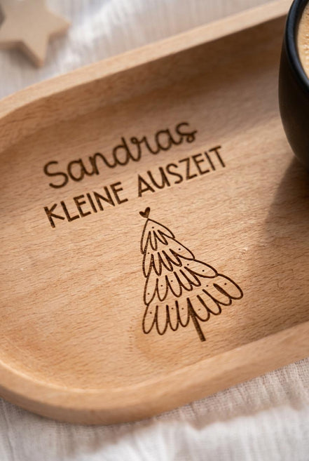 Personalisiertes Weihnachtsgeschenk – Kleine Auszeit mit Name – Holztablett mit Gravur – Geschenk Weihnachten Mitarbeiter Kollegen