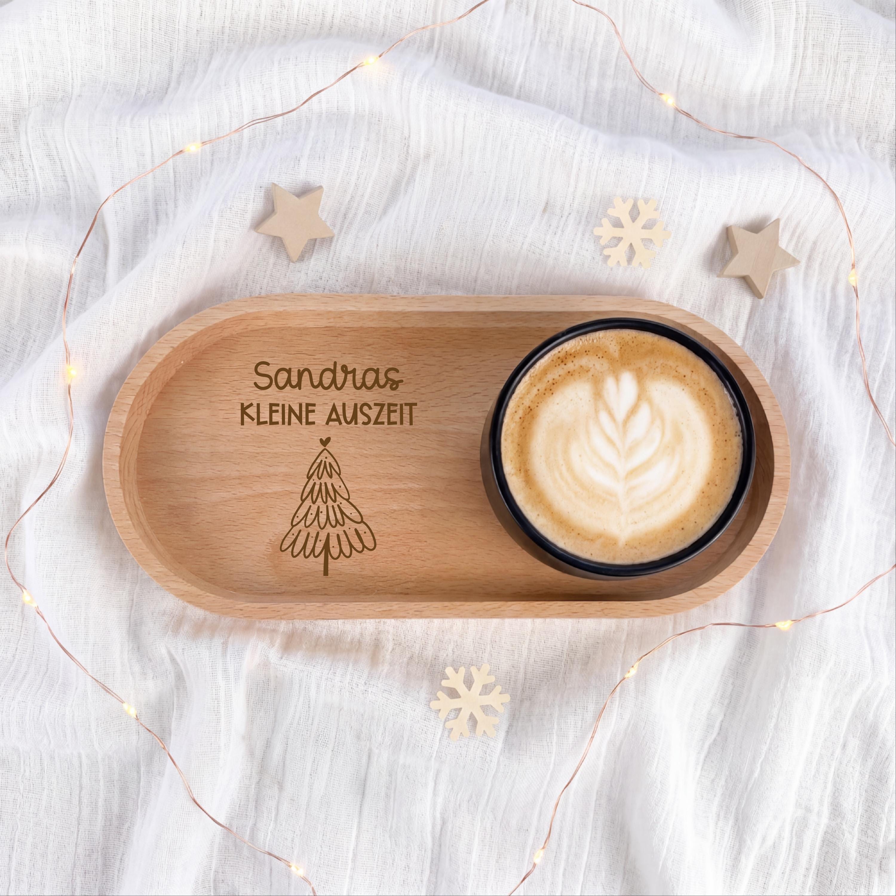 Personalisiertes Weihnachtsgeschenk – Kleine Auszeit mit Name – Holztablett mit Gravur – Geschenk Weihnachten Mitarbeiter Kollegen