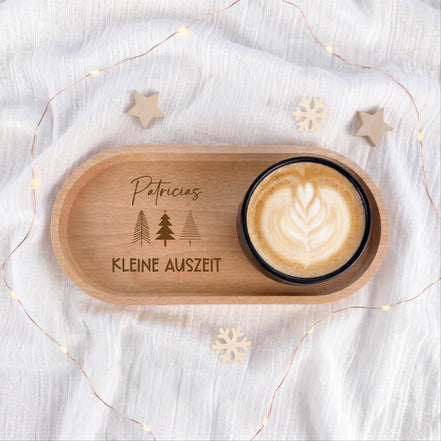 Personalisiertes Weihnachtsgeschenk – Kleine Auszeit mit Name – Holztablett mit Gravur – Geschenk Weihnachten für Mitarbeiter Kollegen