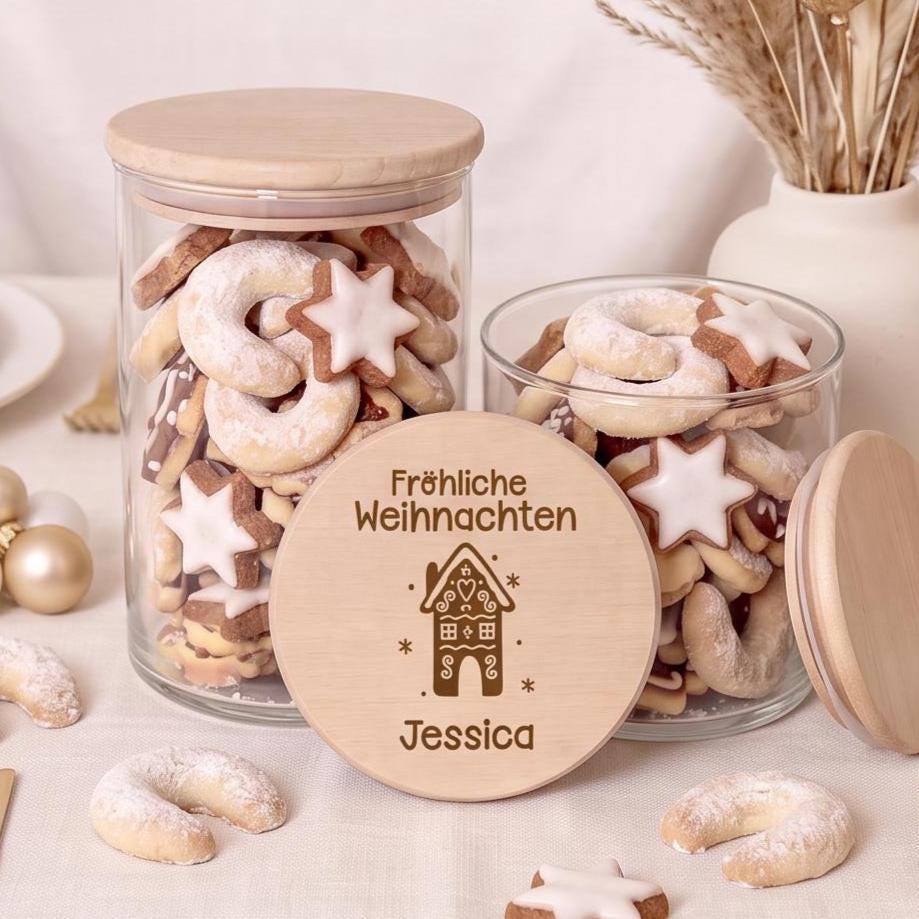 Personalisierte Plätzchendose Weihnachten mit Name | Keksdose Weihnachtsgeschenk | Mitarbeiter Geschenk | Vorratsglas Gravur, Oma, Opa,