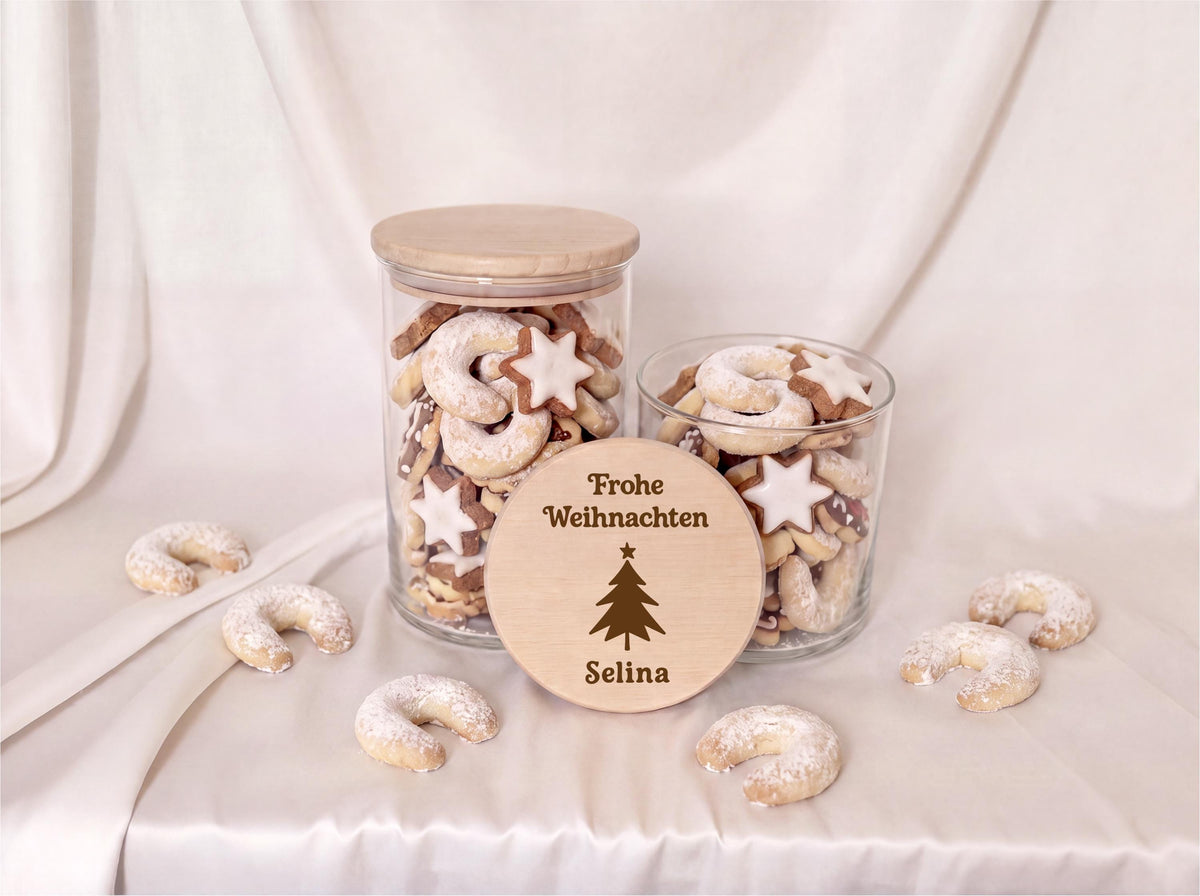 Personalisierte Plätzchendose Weihnachten mit Name | Keksdose Weihnachtsgeschenk | Mitarbeiter Geschenk | Vorratsglas mit Gravur, Oma Opa