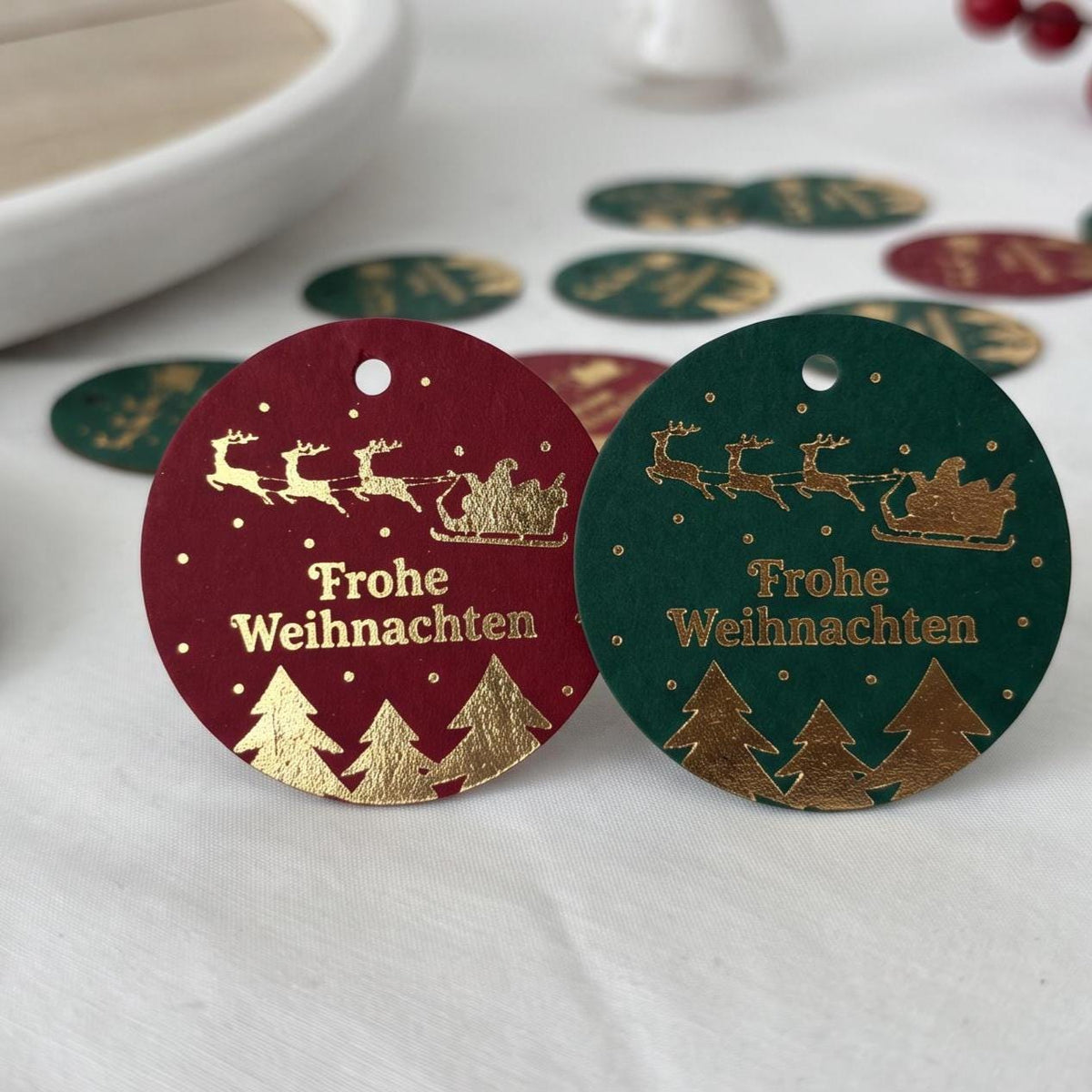 Geschenkanhänger Weihnachten | Frohe Weihnachten Anhänger mit Goldfolie | Weihnachtsanhänger Rot Grün | Geschenketiketten für Geschenke