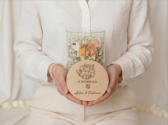Hochzeit Geschenk personalisiert | Geldgeschenk Hochzeit mit Namen & Datum | Hochzeitsgeschenk personalisiert | Geschenk Brautpaar
