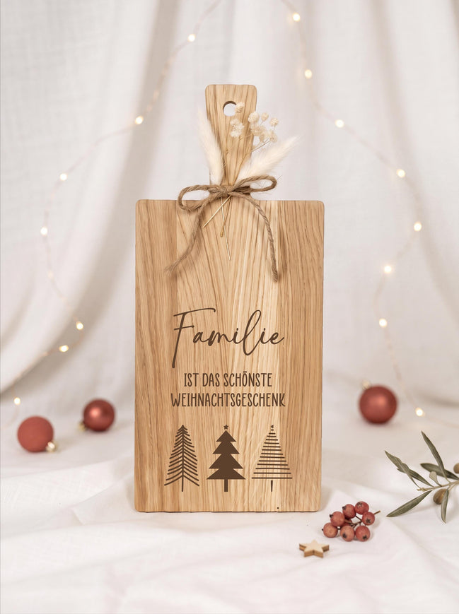 Weihnachtsgeschenk Schneidebrett • Holzbrett Eiche „Familie ist das schönste Weihnachtsgeschenk“ • Geschenk Weihnachten • Familiengeschenk