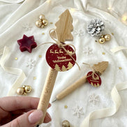 Weihnachts Kugelschreiber aus Bambus mit Gravur – Gastgeschenk Weihnachten, Mitarbeitergeschenk, Mitgebsel, Adventskalender Füllung