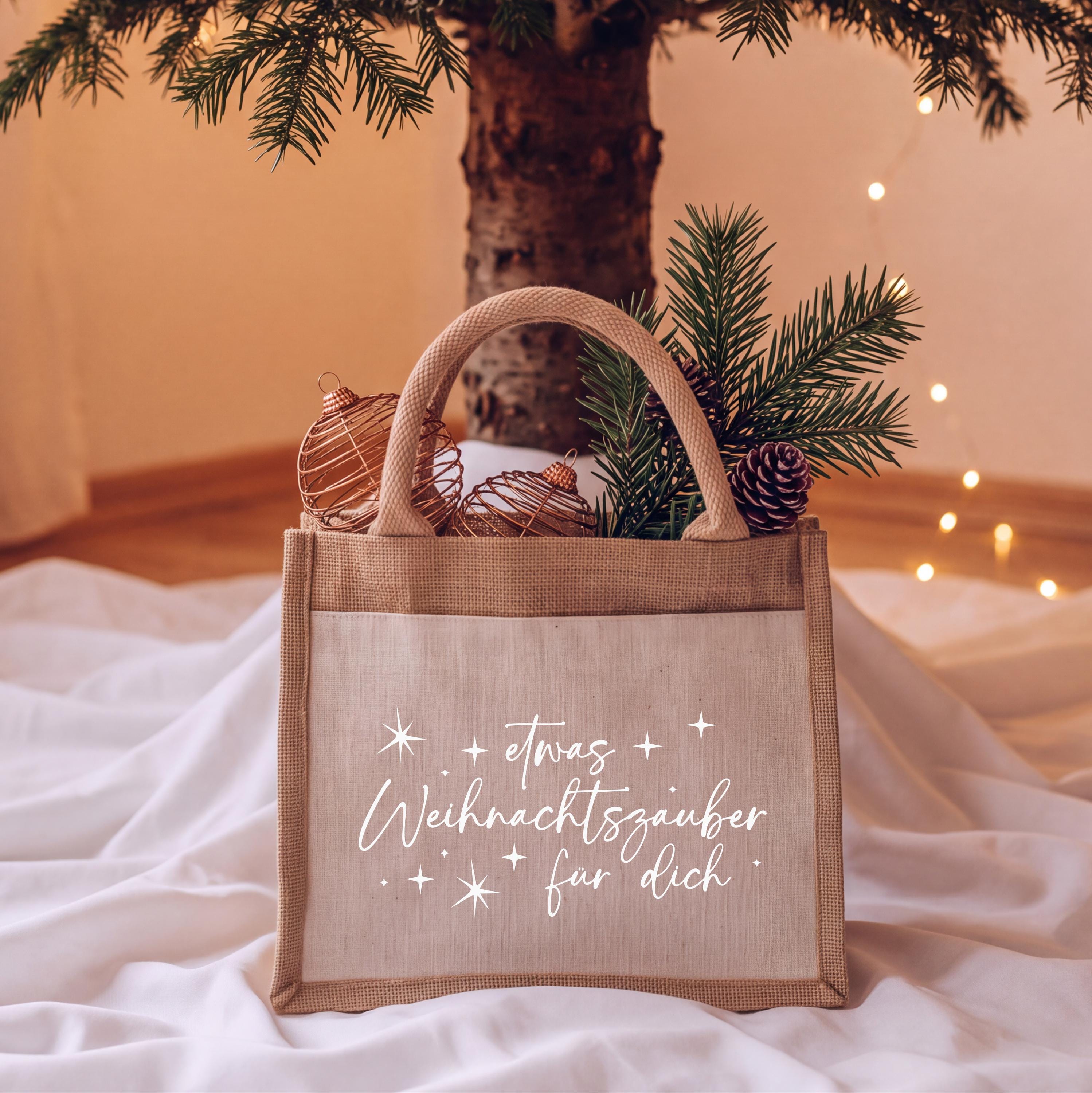 Jutetasche Weihnachtsgeschenk – Etwas Weihnachtszauber für dich, Mitarbeitergeschenk, Gastgeschenk Weihnachten, Wichtelgeschenk