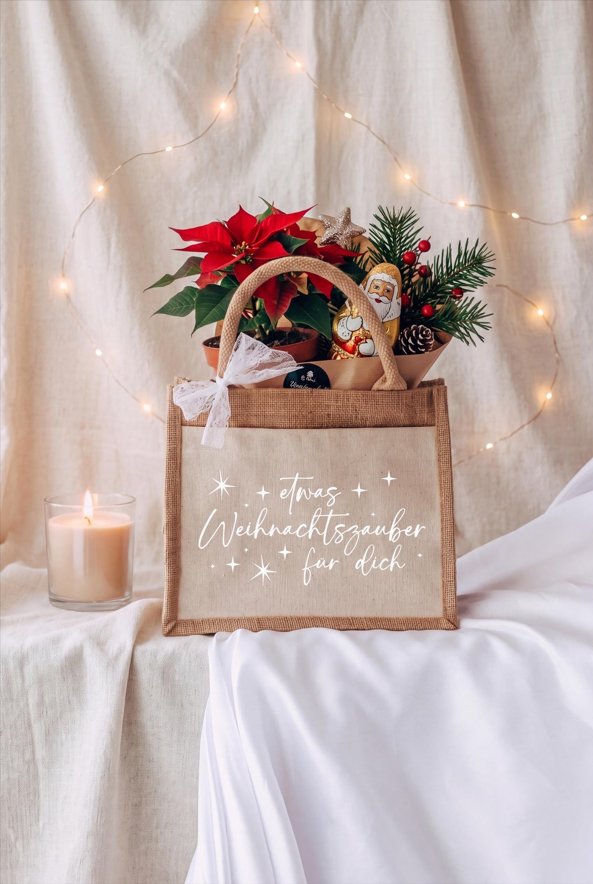 Jutetasche Weihnachtsgeschenk – Etwas Weihnachtszauber für dich, Mitarbeitergeschenk, Gastgeschenk Weihnachten, Wichtelgeschenk