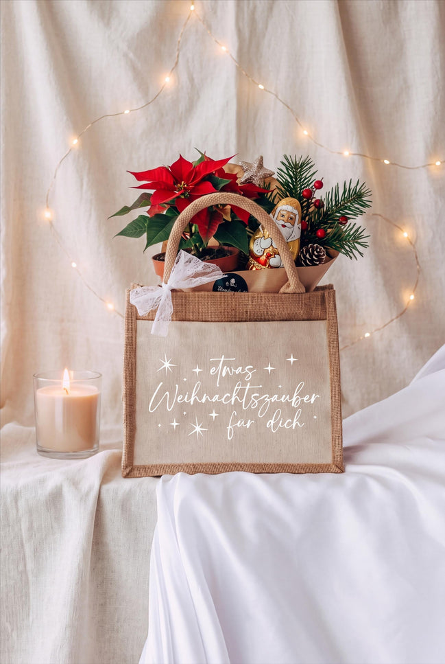 Jutetasche Weihnachtsgeschenk – Etwas Weihnachtszauber für dich, Mitarbeitergeschenk, Gastgeschenk Weihnachten, Wichtelgeschenk