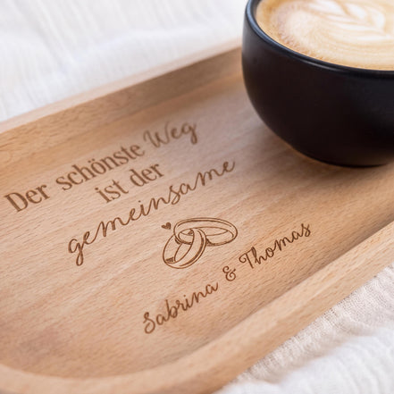 Hochzeit Geschenk personalisiert – Holztablett mit Gravur Namen & Datum – Hochzeitsgeschenk Brautpaar – Geschenk zur Hochzeit