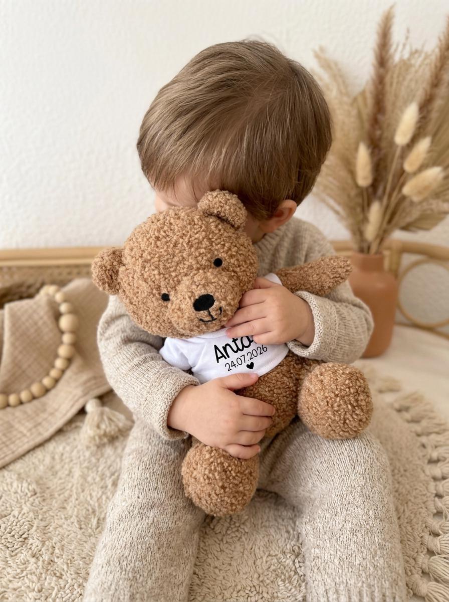 Geburtsgeschenk personalisiert – Kuscheltier mit Name & Geburtsdatum – Teddybär personalisiert – Baby Geschenk zur Geburt, Babyparty
