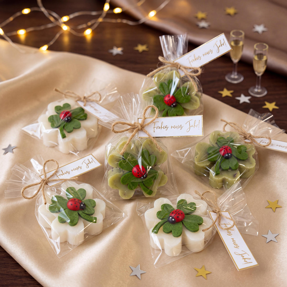 Silvester Gastgeschenk Frohes neues Jahr – Glücksbringer Seife Kleeblatt, Mitarbeiter Geschenk, Kundengeschenk, Neujahr Mitbringsel
