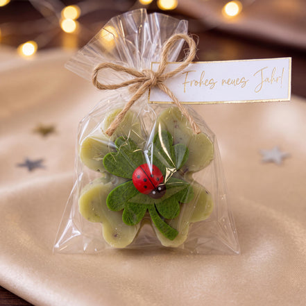 Silvester Gastgeschenk Frohes neues Jahr – Glücksbringer Seife Kleeblatt, Mitarbeiter Geschenk, Kundengeschenk, Neujahr Mitbringsel