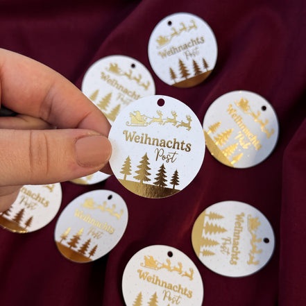 Weihnachtsetiketten Anhänger Gold – Geschenkanhänger Weihnachten, Weihnachtspost Etiketten Weihnachtsgeschenk verpacken, 20er Ser Etiketten