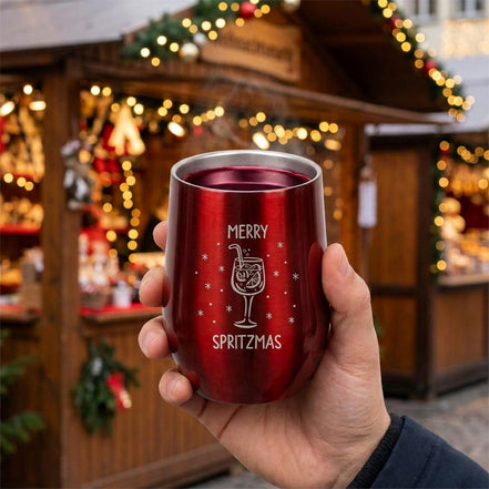 Merry Spritzmas Thermobecher – Glühwein Becher mit Gravur – Weihnachtsgeschenk für Frauen – Wichtelgeschenk Freundin Kollegin – Wichteln