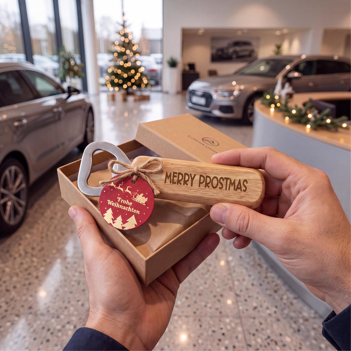 Weihnachtsgeschenk Flaschenöffner „Merry Prostmas“ – lustiges Männergeschenk – Geschenk für Mitarbeiter Kollegen Team Weihnachten