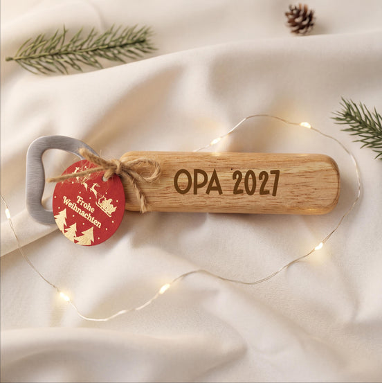 Schwangerschaftsverkündung Weihnachten Flaschenöffner – Opa Oma Papa Onkel Tante 2027 – Weihnachtsgeschenk personalisiert,