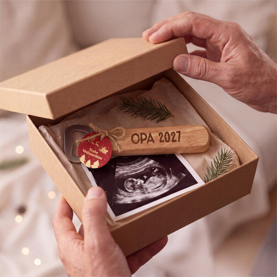 Schwangerschaftsverkündung Weihnachten Flaschenöffner – Opa Oma Papa Onkel Tante 2027 – Weihnachtsgeschenk personalisiert,