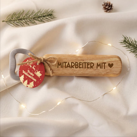 Weihnachtsgeschenk Mitarbeiter – Flaschenöffner Mitarbeiter mit Herz – Teamgeschenk Weihnachten – Geschenk für Kollegen & Team, Mitgebsel