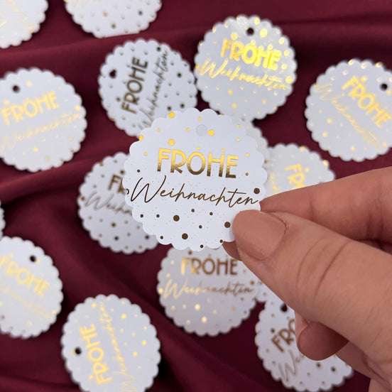 Frohe Weihnachten 20x Anhänger Gold – Geschenkanhänger Weihnachten, Etiketten Weihnachtsgeschenke, Gastgeschenk Deko, Goldene Schrift
