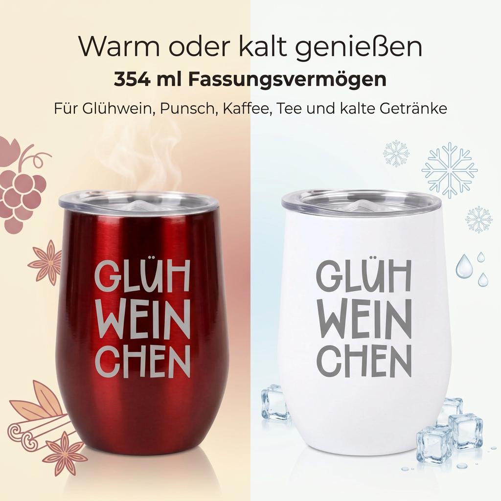 Glühweinbecher Thermobecher „Glühweinchen“ – Edelstahl Becher mit Gravur – Weihnachtsmarkt Becher – Glühwein Geschenk Weihnachten