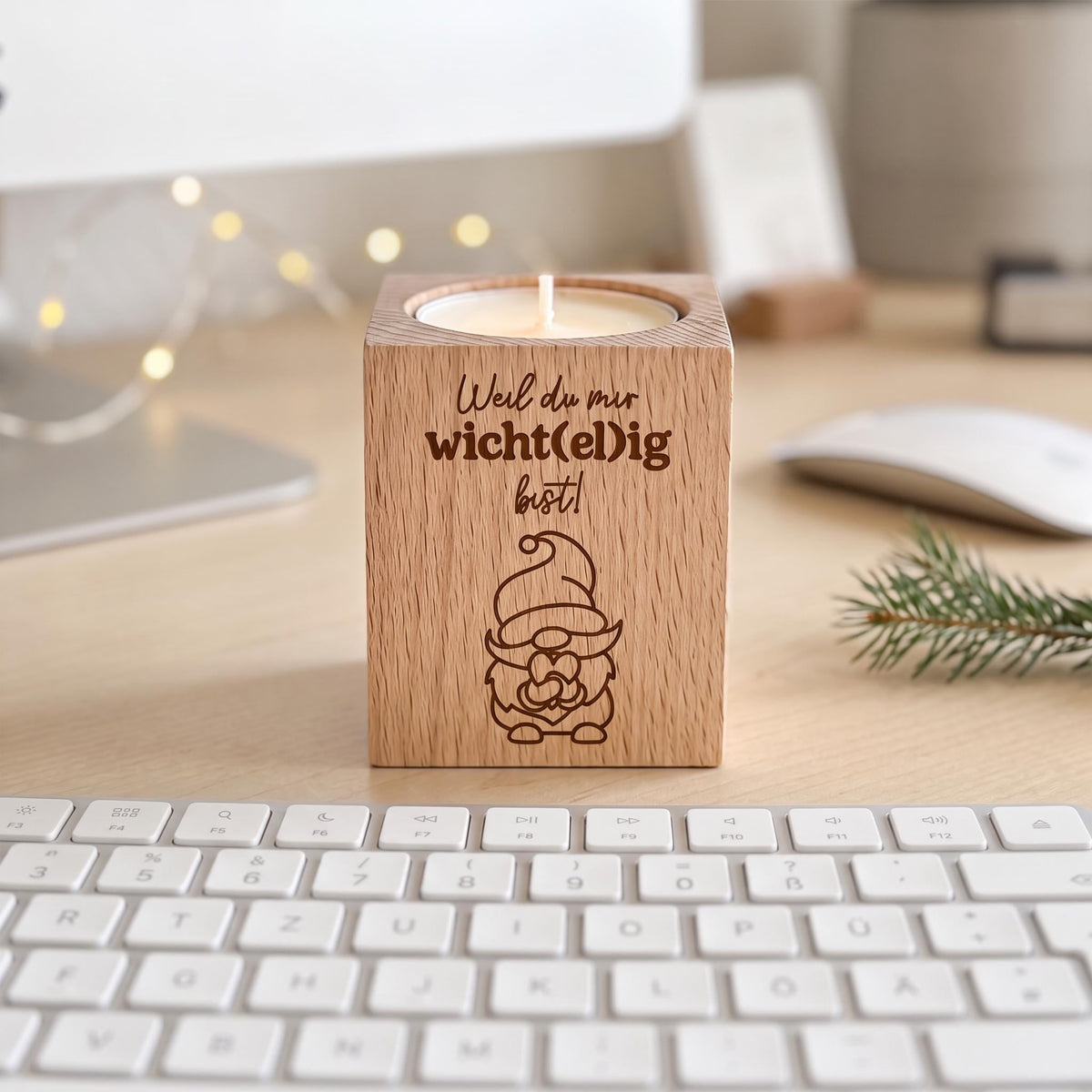 Weihnachtsgeschenk Mitarbeiter, Teelichthalter Holz „Weil du mir wichtelig bist“, Wichtelgeschenk für Kollegen & Team, Gastgeschenk
