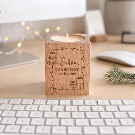 Team Geschenk Weihnachten – Mitarbeitergeschenk Teelichthalter Holz, Adventskalenderfüllung , Weihnachtsgeschenk Mitarbeiter, Gastgeschenk