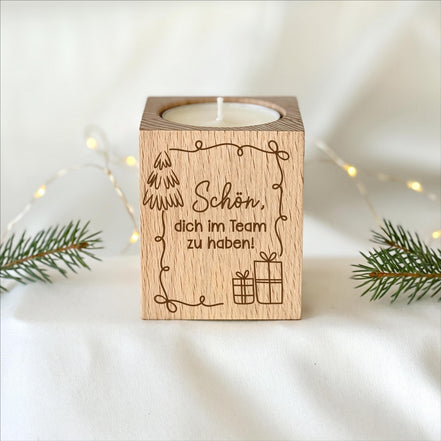 Team Geschenk Weihnachten – Mitarbeitergeschenk Teelichthalter Holz, Adventskalenderfüllung , Weihnachtsgeschenk Mitarbeiter, Gastgeschenk