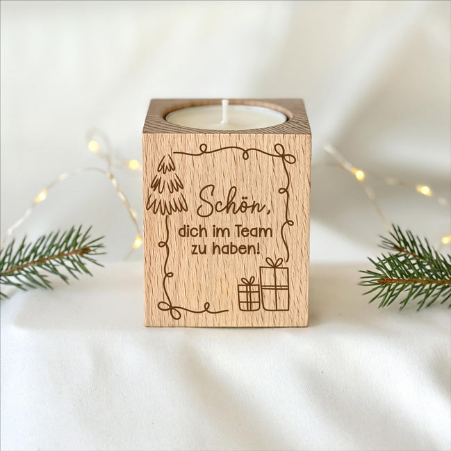 Team Geschenk Weihnachten – Mitarbeitergeschenk Teelichthalter Holz, Adventskalenderfüllung , Weihnachtsgeschenk Mitarbeiter, Gastgeschenk