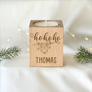 Gastgeschenk Weihnachten personalisiert – Teelichthalter Holz mit Name, kleines Mitgebsel, Wichtelgeschenk & Mitarbeitergeschenk, Wichteln