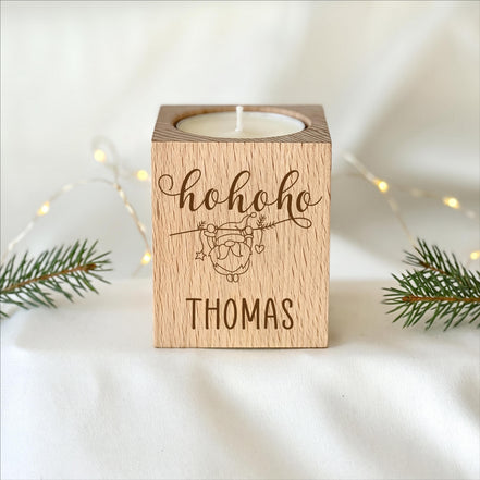 Gastgeschenk Weihnachten personalisiert – Teelichthalter Holz mit Name, kleines Mitgebsel, Wichtelgeschenk & Mitarbeitergeschenk, Wichteln