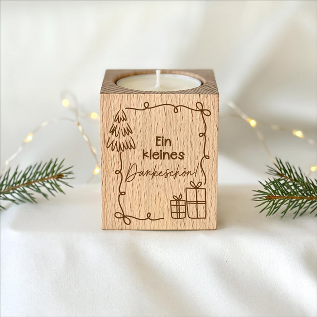 Kleines Dankeschön Weihnachten – Teelichthalter Holz, Mitarbeitergeschenk, Gastgeschenk & Mitgebsel, kleine Aufmerksamkeit für Kollegen