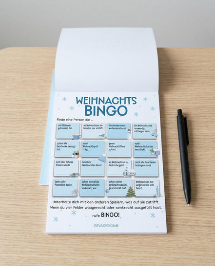 Weihnachtsbingo Spielblock DIN A5 – 25 Blatt – Weihnachtsspiel für Familie, Freunde & Weihnachtsfeier, Adventskalender Füllung, Wichteln